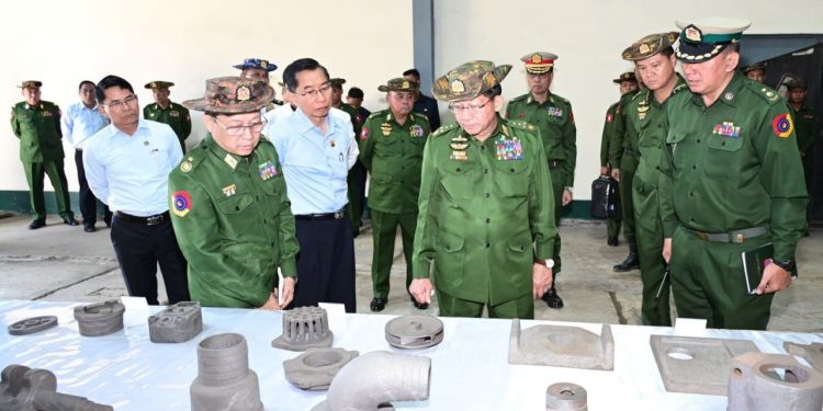 Myanmar junta chief makes rare frontline visit to secure key arms production hub